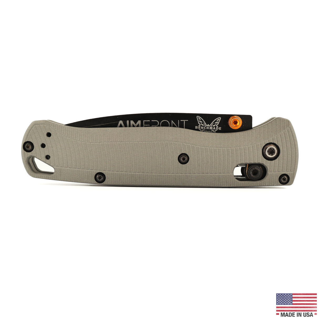 Benchmade Bugout 535 aluminum scale, Type III hardcoat anodize in Stone Gray, Flow Path pattern