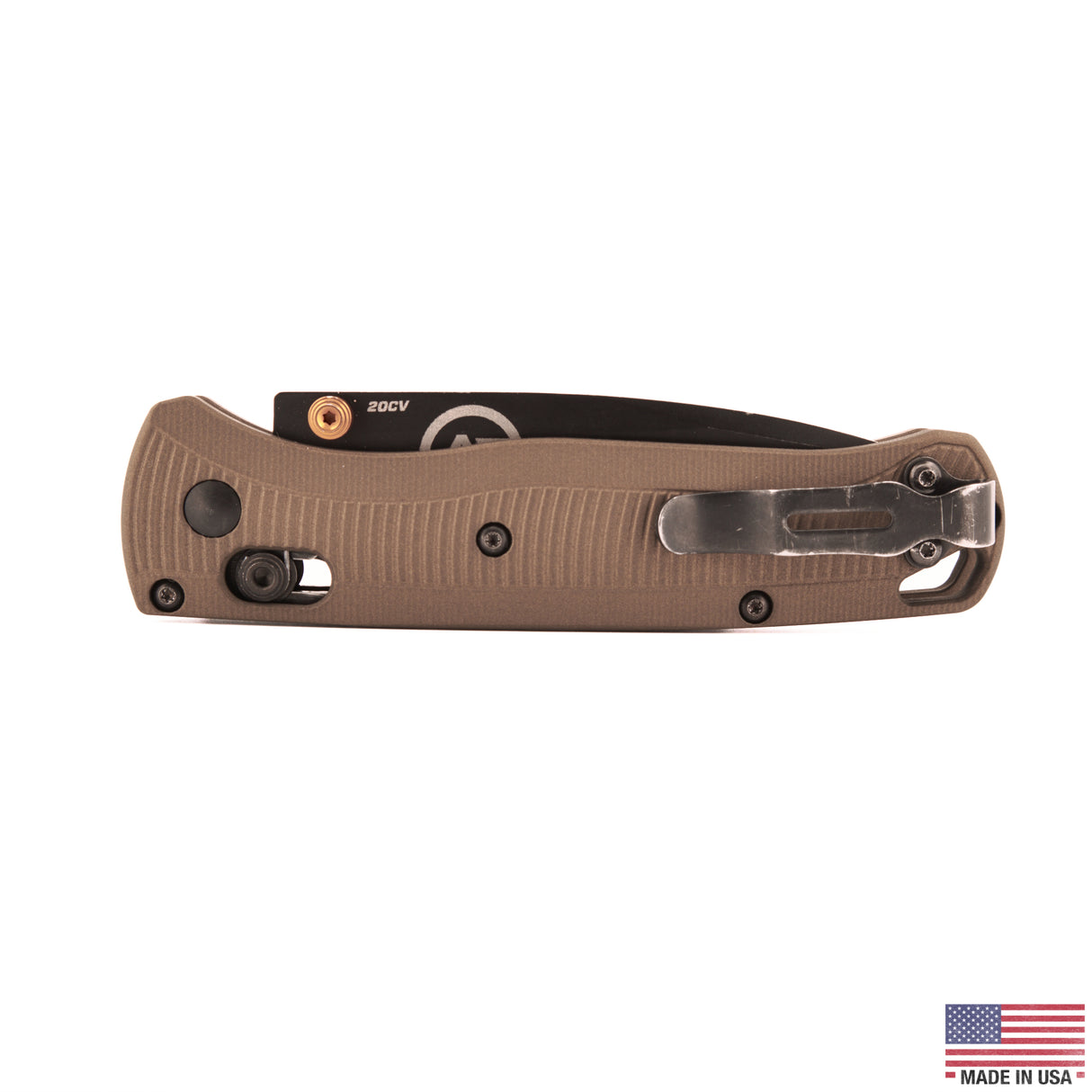 Aimfront Burnt Bronze Cerakote Flow Path aluminum scales for Benchmade Bugout 535 - angled detail product photo