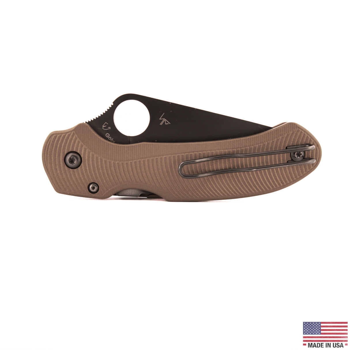 Aimfront Burnt Bronze Cerakote Flow Path aluminum scales for Spyderco Para 3 Lightweight - angled detail product photo
