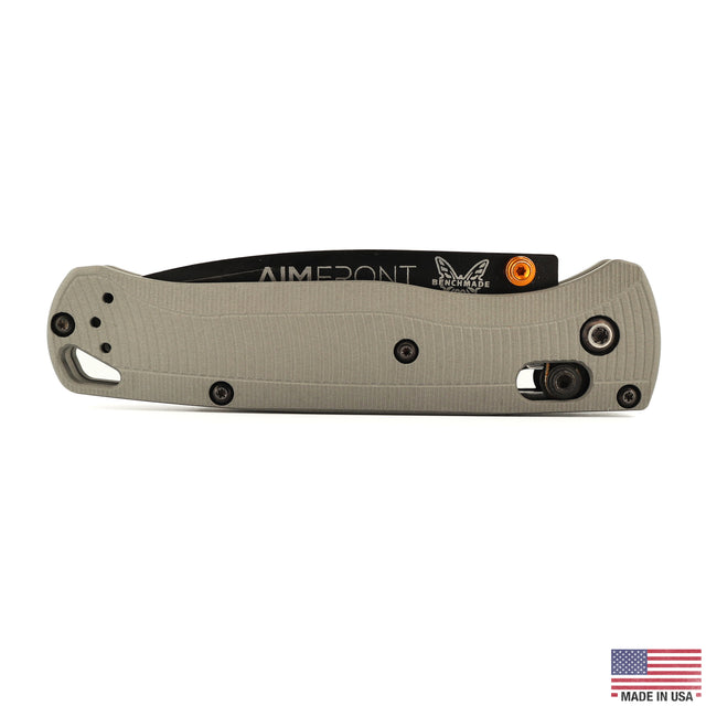 Benchmade Bugout 535 aluminum scale, Type III hardcoat anodize in Stone Gray, Flow Path pattern