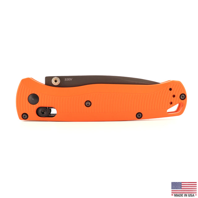 Benchmade Bugout 535 aluminum scale, Cerakote in Hunter Orange, Flow Path pattern