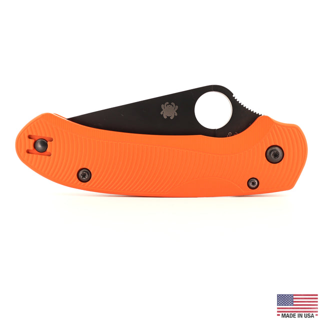 Spyderco Para 3 LW aluminum scale, Cerakote in Hunter Orange, Flow Path pattern